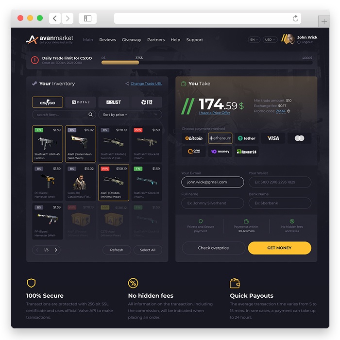 Avan.Market - Sell your skins with just one click