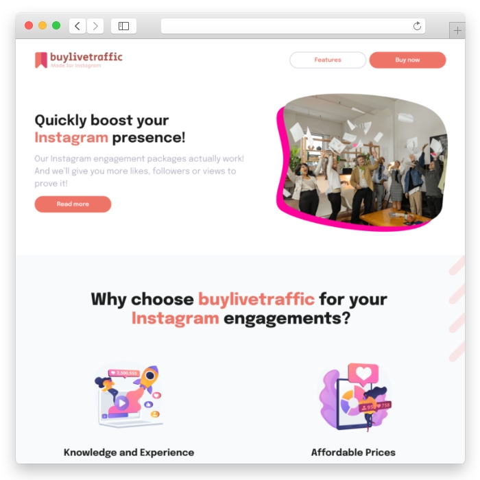 Buylivetraffic – Landing page
