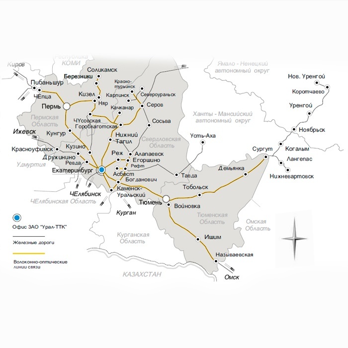 Map of Perm and Tyumen Region